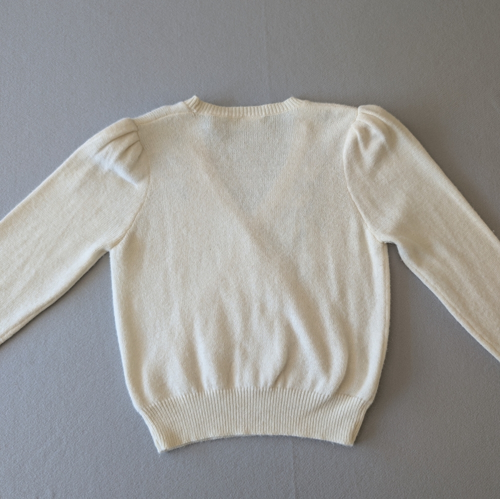 Vintage 80s Donagain Pearl Beaded Wrap Sweater Knitwear Retro Cream Black Knit L image 4